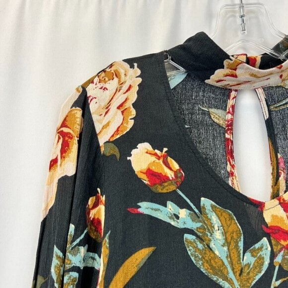 AUDREY 3+1 Womens Multicolor Floral Keyhole Neck Long Sleeve Tunic Blouse Sz S/M - Picture 6 of 9